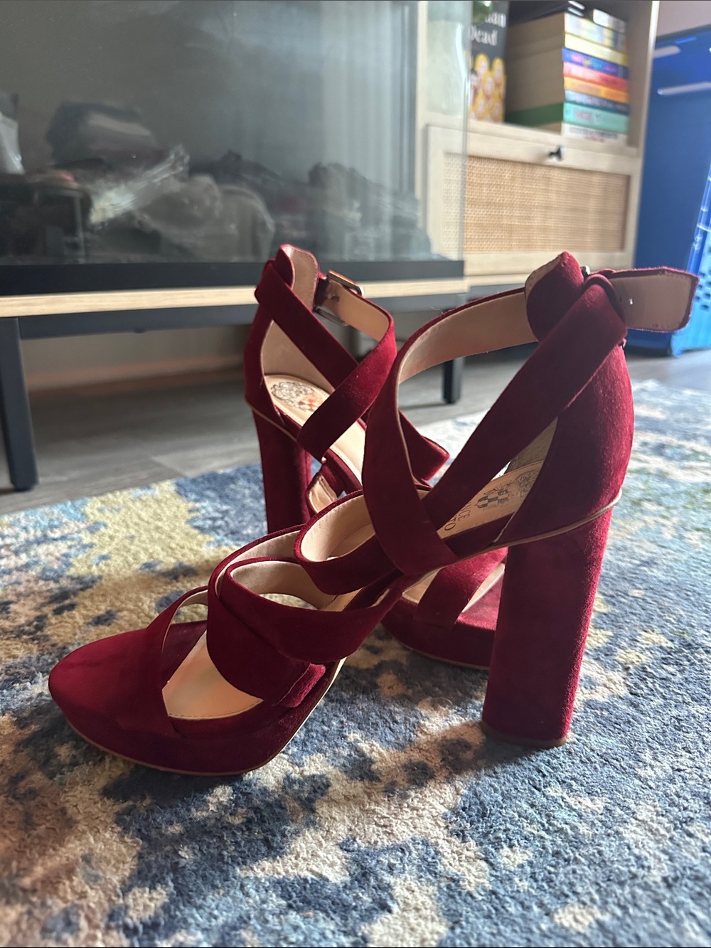 Vince Camuto Women's Wine Red Suede Strappy Platform Heels - Picture 5 of 7